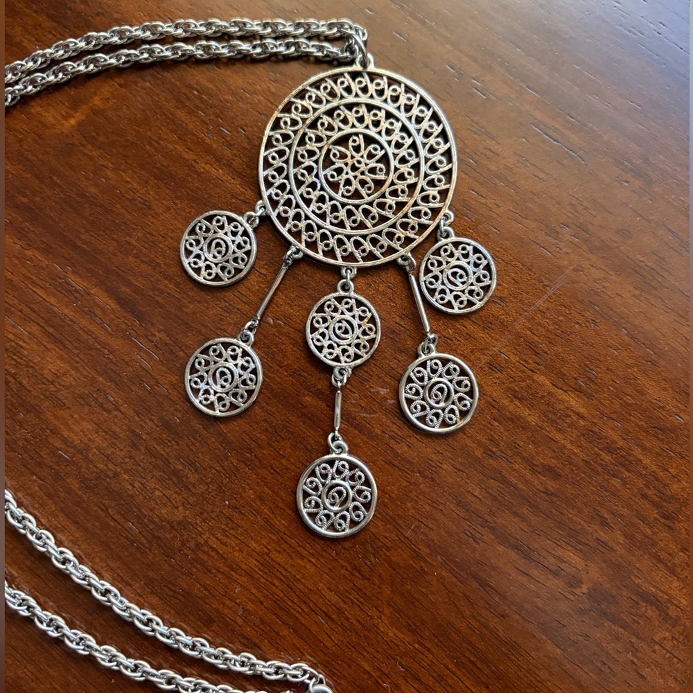 Vintage Silver Filigree Dreamcatcher Statement Necklace